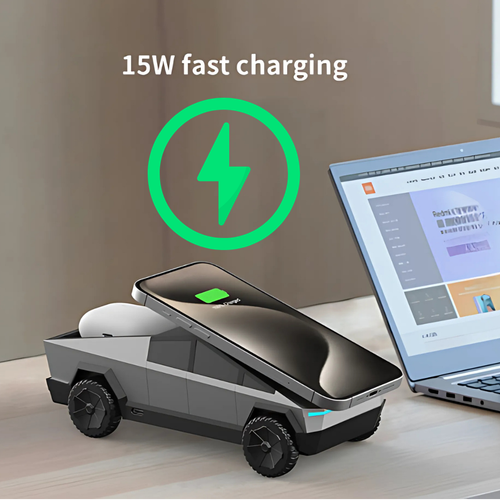 3-in-1 Cybertruck Desktop Wireless Charger | Magnetic Charging Station for iPhone, AirPods & iWatch – Car Model Design, Fast & Stylish Charging Hub