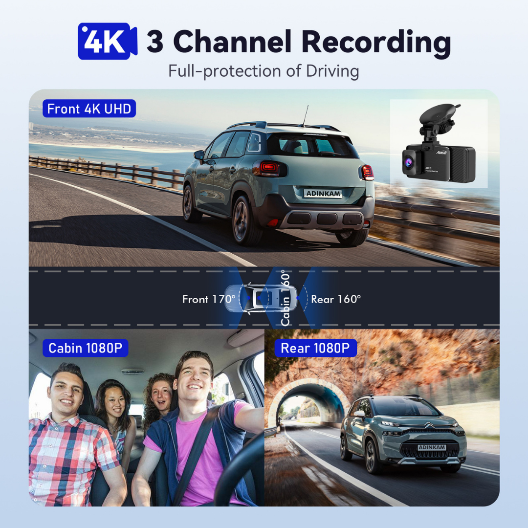 TRUE MATES 3-Channel 4K Dash Cam (128GB & Hardwire Kit) — 4K Front + 1K Inside & Rear | 24/7 Parking Guard for Cars, SUVs, Minivans & Pickups