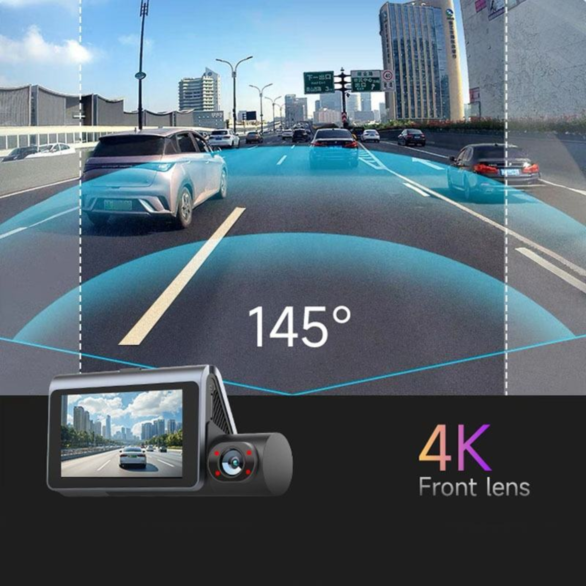 X18 STARVIS2 3 Channel (4K+2K+2K), Wi-Fi App Controlled, 3" Touch Screen Dash Camera