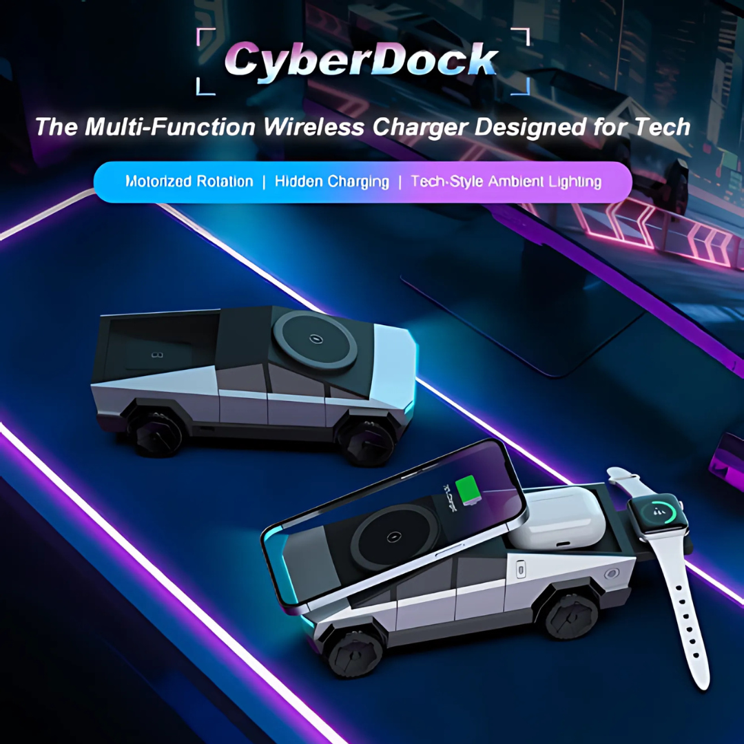 3-in-1 Cybertruck Desktop Wireless Charger | Magnetic Charging Station for iPhone, AirPods & iWatch – Car Model Design, Fast & Stylish Charging Hub